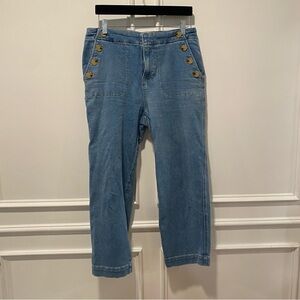 Talbots Sailor Jean Cropped Denim Pants Women's Size 8 Light Wash Gold Buttons